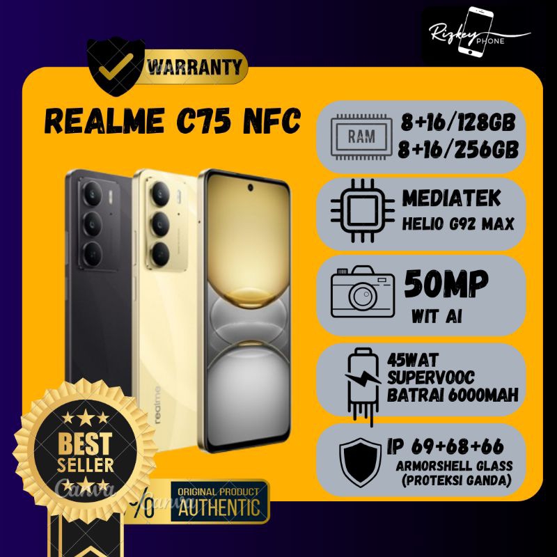 Realme C75 NFC ram 8+16/128GB 8+16/256GB | HP TAHAN AIR BISA MENYELAM | HP TAHAN BANTING | BATRAI AW