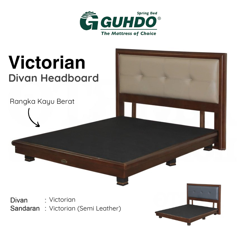 Divan Sandaran Base Headboard Kasur Guhdo Victorian Model Kayu Cream Abu-Abu (Tanpa Kasur) 90x200 10