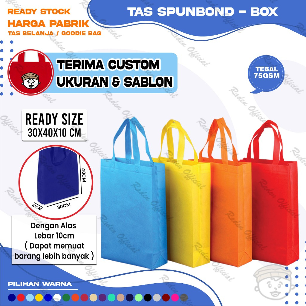 

Goodie Bag Tas Belanja Spunbond HBPA Kotak Box Ukuran 30x40x10 Kantong Kain Souvenir