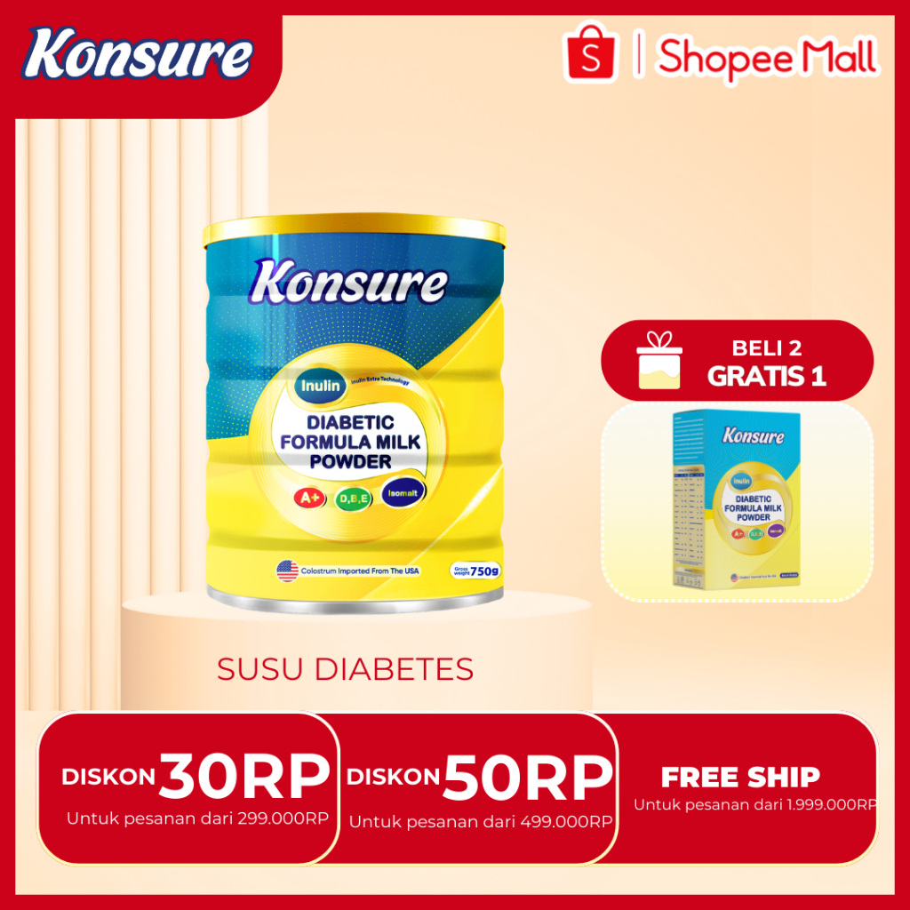 

[ BELI 2 GRATIS 1 ] KONSURE SUSU DIABETES IMPOR 1 KALENG 750G | KONSURE MILK DIABET