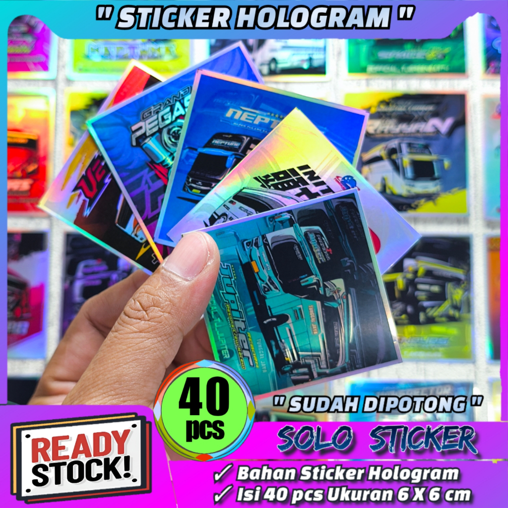 

SUDAH DIPOTONG Stiker Bus Telolet Basuri Kotak Hologram Isi 40 pc Sticker Waterproof Tahan Air