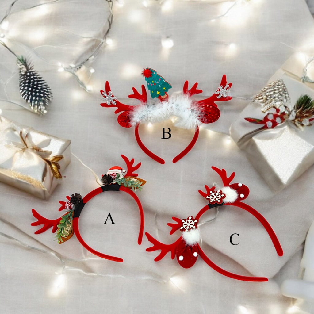 Bando Natal tanduk rusa kecil asesoris Natal Pesta Natal