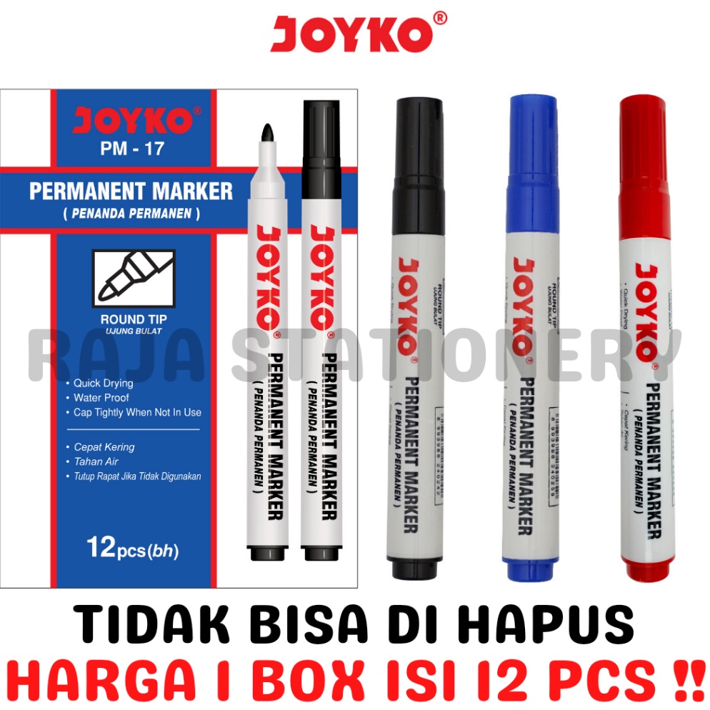 

KODE R47X JOYKO PERMANENT MARKER BLACK BLUE RED SPIDOL PERMANEN JOYKO HITAM BIRU MERAH PM17 PM18 PM19 BOX LUSIN 12PCS