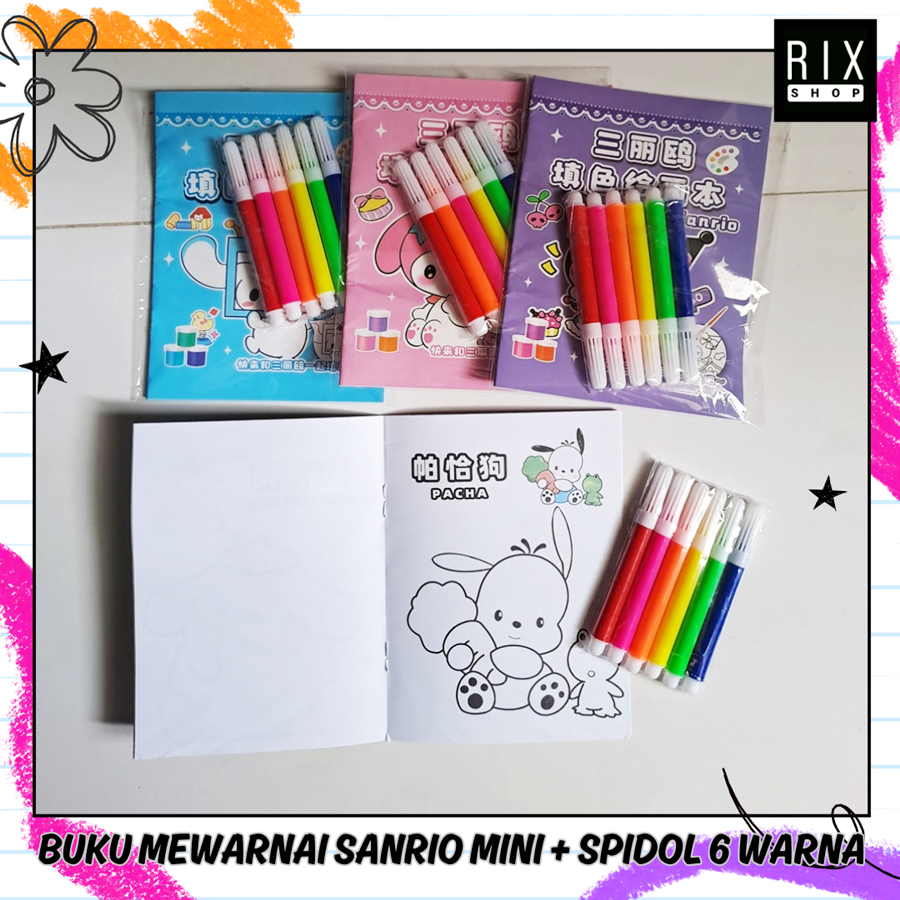 

RIX Buku Mewarnai Karakter Sanrio 12 Lembar + Spidol Mini Warna