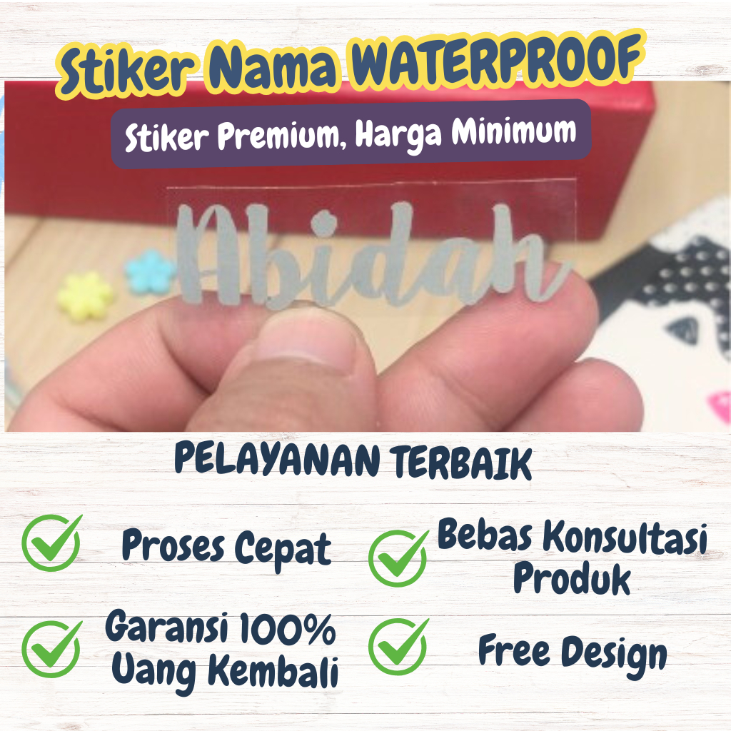 

11 PCS Sticker Cutting Nama Stiker Timbul Label Nama Custom Anti Air Handletter Tinggi 1,5cm [PURNAMA STICKER]