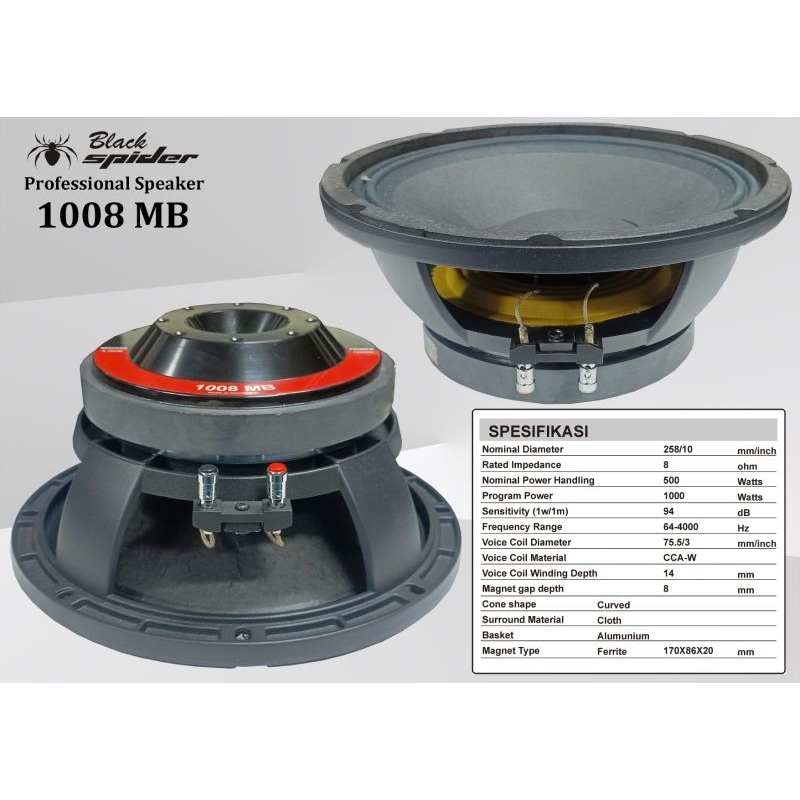 Speaker Black Spider 10inch Blackspider 1008MB
