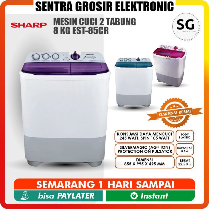 SHARP MESIN CUCI 2 TABUNG 8 KG EST-85CR ES T85CR 8 KG 2 NEW SUPER AQUAMAGIC 85 CR T85 CR