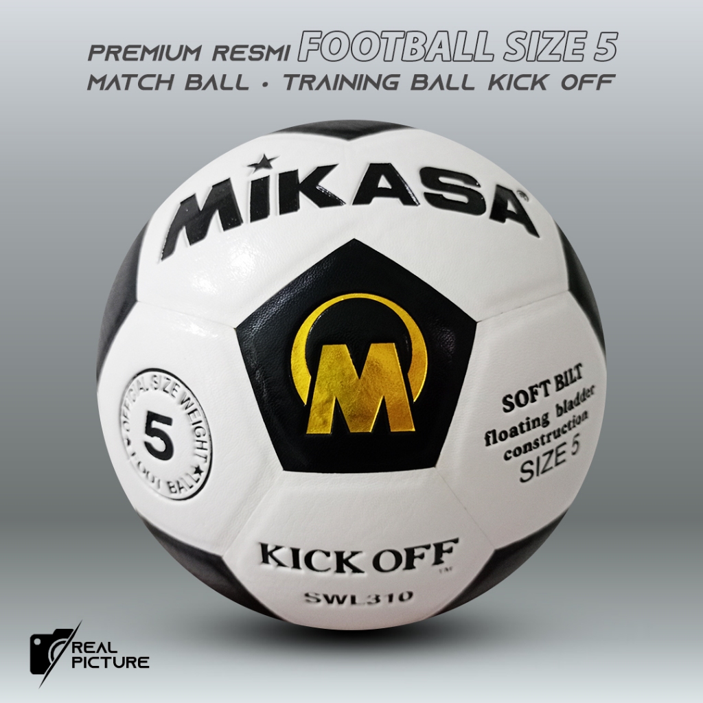 Bola Sepak Size 5 MIKASA KICK OFF SWL310 Hitam Putih Bola Sepak Bola Ori Premium