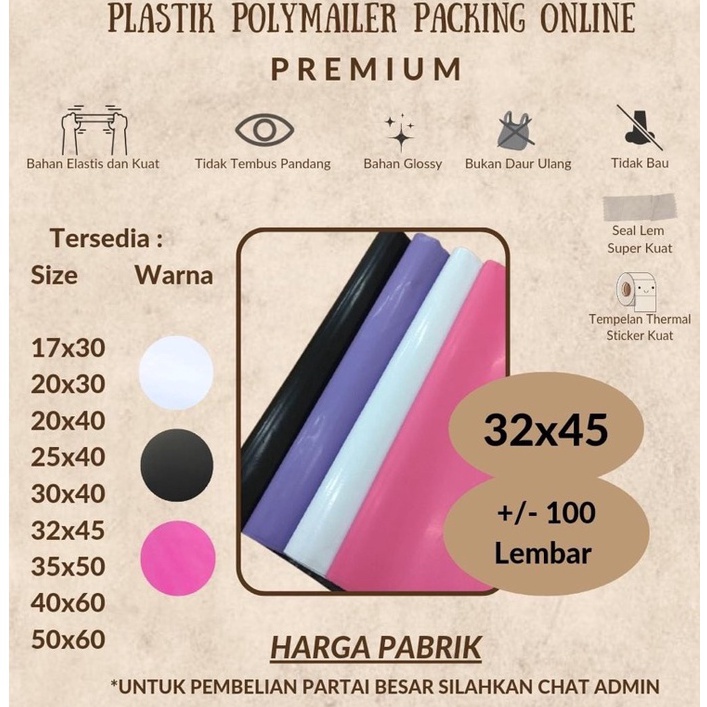 

KODE LRGMJ PREMIUM Polymailer 32x45 Polymailer Putih 32x45 1 lbr Hitam Pink 32 x 45 Amplop Plastik Packing Olshop Glossy Elastis Polymailer Pink Polymailer Hitam