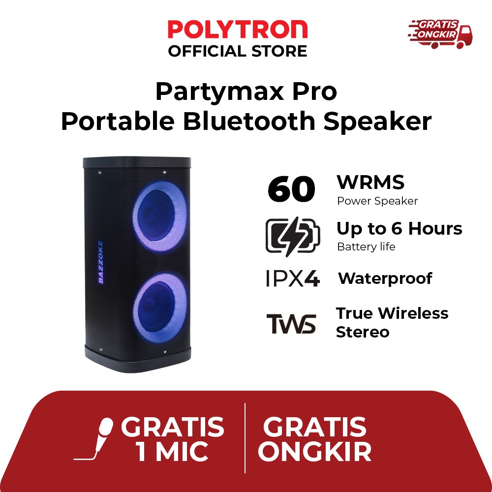 Polytron Partymax Speaker Bluetooth Portable Wireless Karaoke PPS PRO7M22