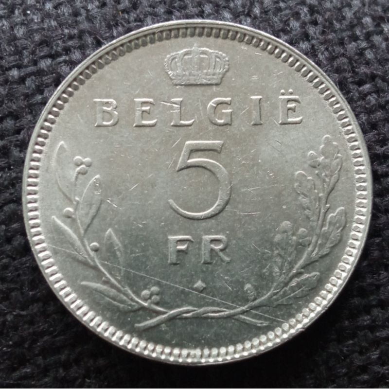 Koin Kuno Belgia 5 Francs Leopold tahun 1936