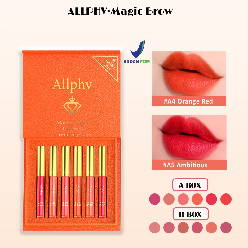【BPOM】Allphv Velvet Matte Lipstik Set Non-Stick Lip Gloss 6Pcs Liquid Lipstik Tahan Lama Waterproof 