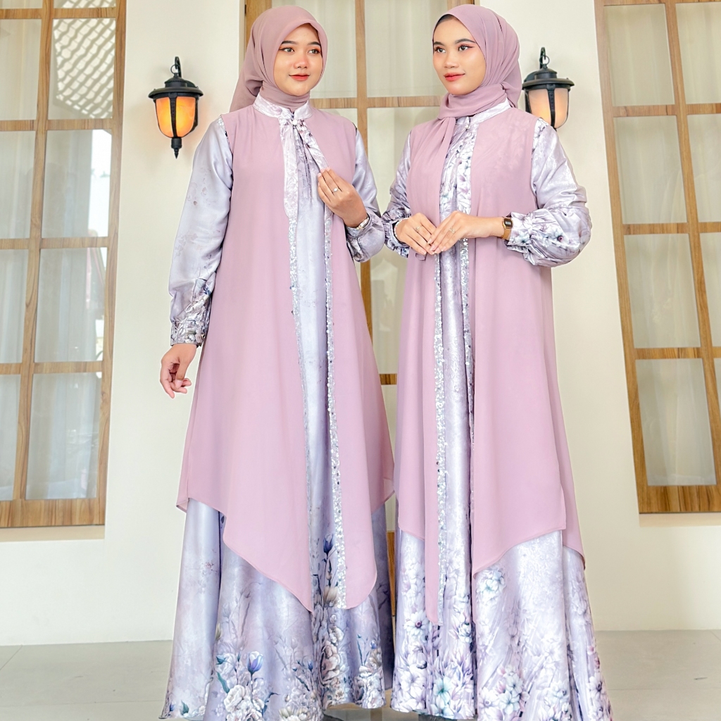 Aisyah  Dress-Silk Armany Printing Motif Busana Muslim Remaja Dewasa By Es-Ha Scarf