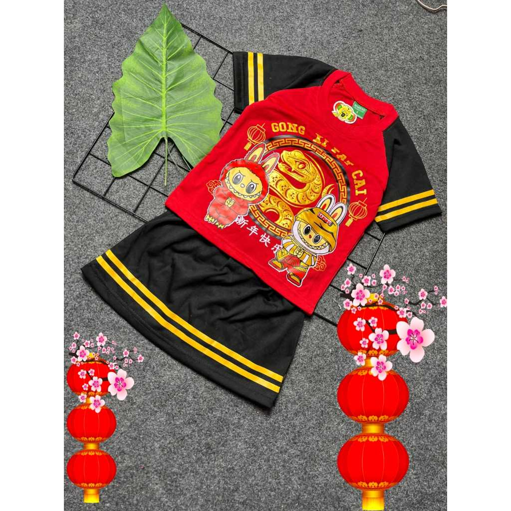 Stelan Rok Baju Cina Anak Perempuan Usia 1-10 Tahun Motif Gong Xi Fai Cai Model Desain Terbaru