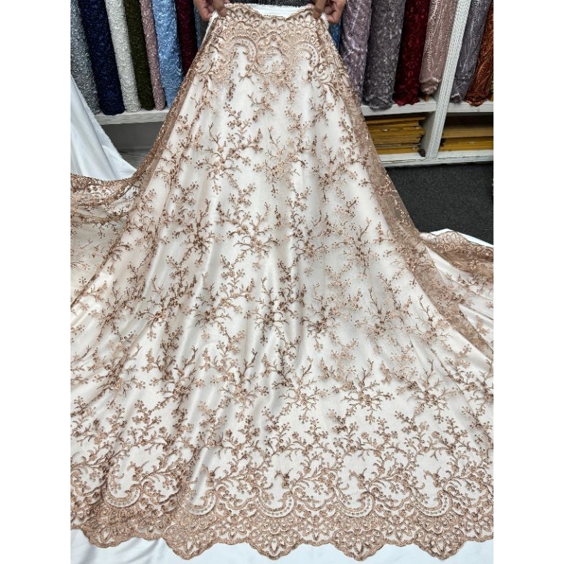 Bahan kain Tille Embroidery bordir pinggir premium/kain Tille bordir Bridesmaids,kebaya,gamis,tunik