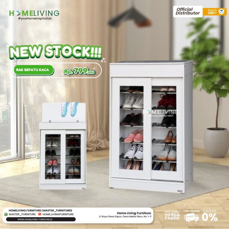 HOMELIVING-HUGA 425 | Lemari Sepatu 2 Pintu Kaca Minimalis Modern, Lemari Penyimpan Sepatu Rak Sepat