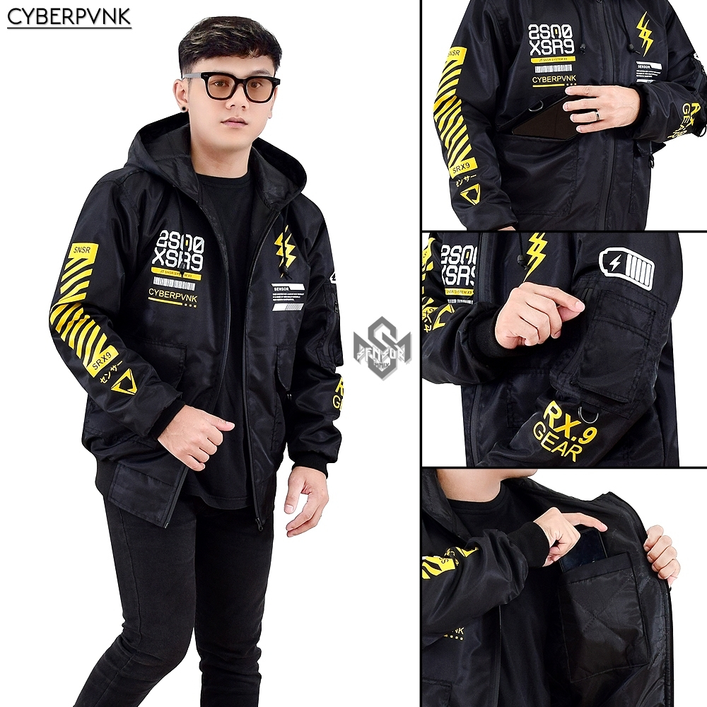 SNSR - Jaket Bomber CYBERPVNK SENSOR Terbaru / Jaket Bomber Hoodie Pria  / Jaket Bomber Pria