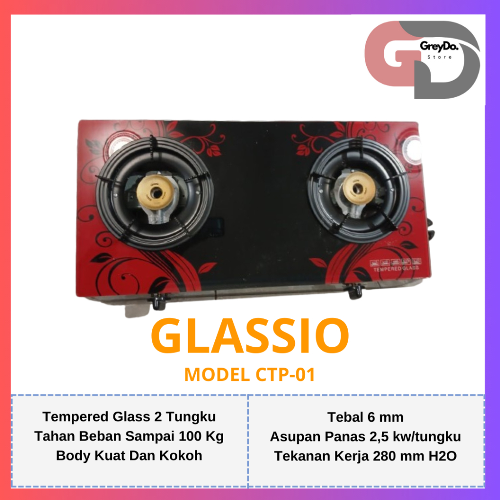 Prima Glassio Kompor Gas Kaca 2 Tungku New
