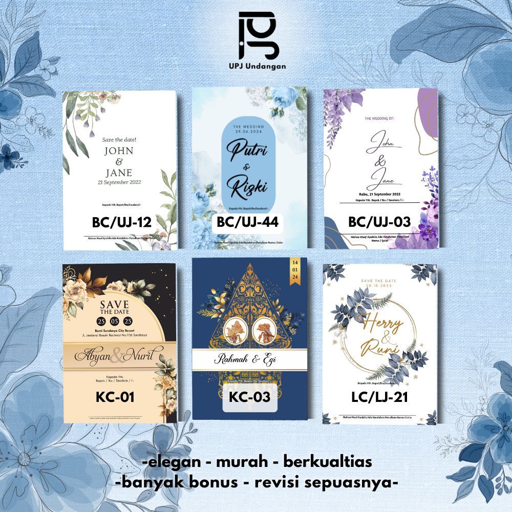 Undangan Pernikahan Jasmine Gramatur 190 Lipat Dua Lipat Tiga | Undangan khitanan | kartu Undangan P