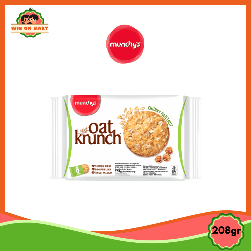 

QH Biskuit Munchy's Oat Krunch 208gr Stroberi Hazelnut Dark Coklat Nutty Coklat
