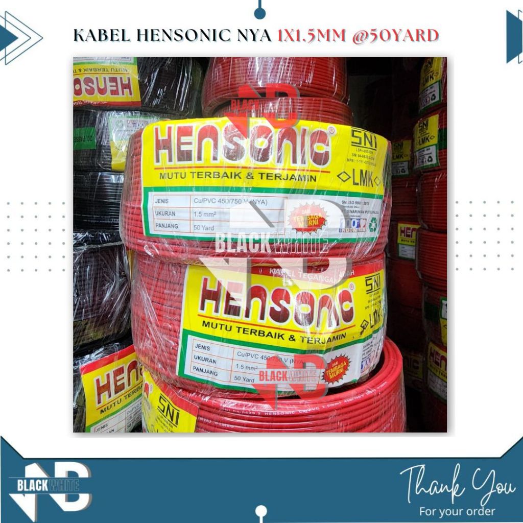 Hensonic Kabel Listrik NYA Tunggal 1x1.5mm 2.5mm 50 Yard 100 Yard Tembaga SNI