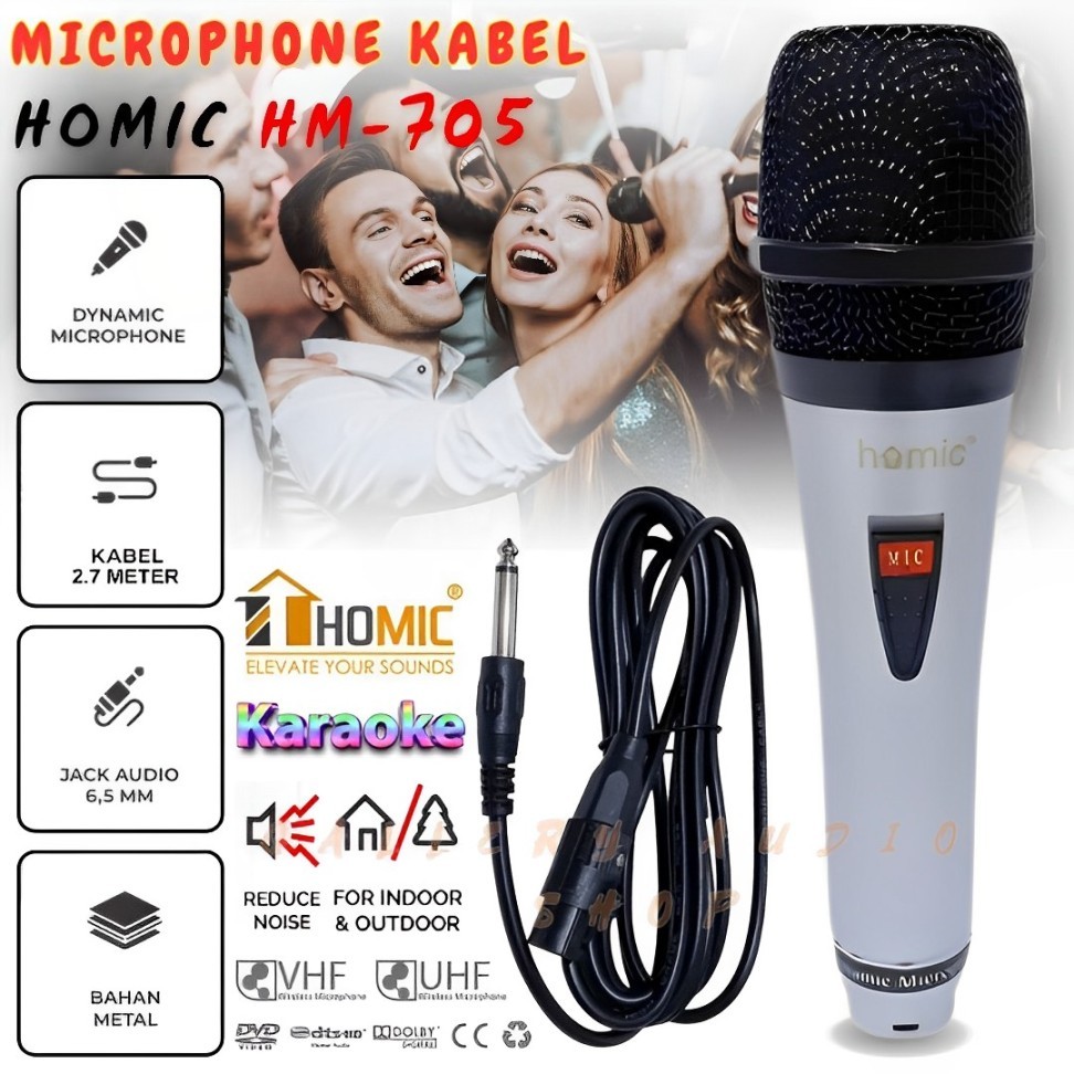 Mic Kabel HOMIC HM-705 Panjang Kabel 2,7 Meter | Wired Microphone,Mic Kabel,Microphone Kabel,Mic Kar
