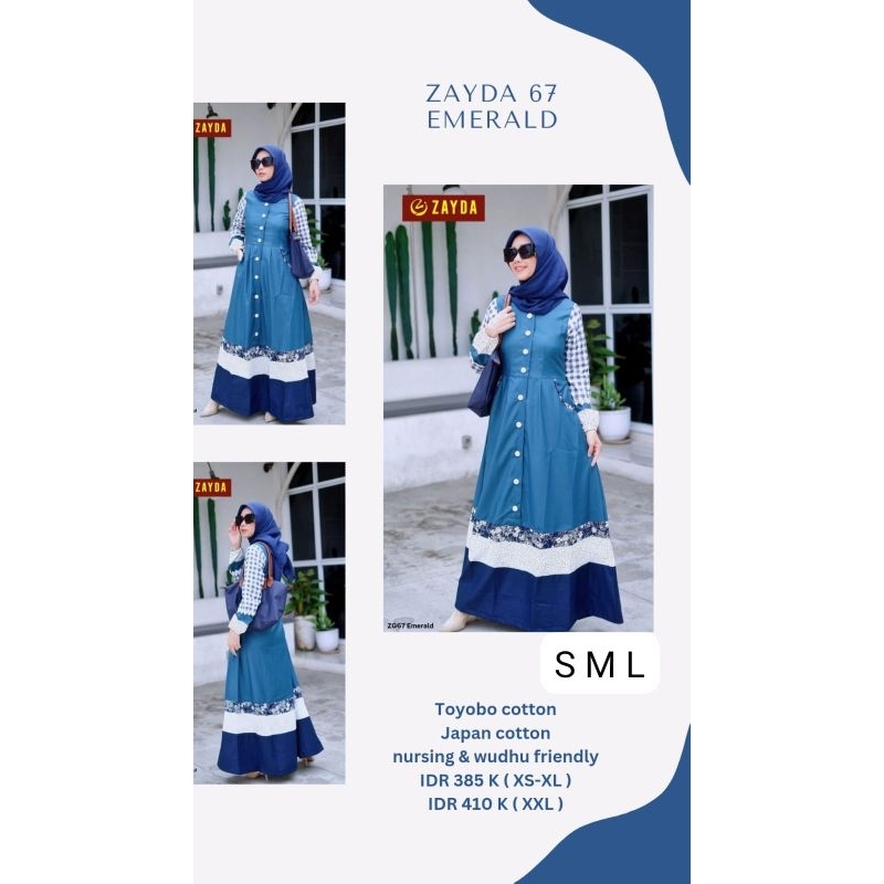 Gamis zayda zg 67 sky blue maroon emerald black lavender peach terbaru 2024
