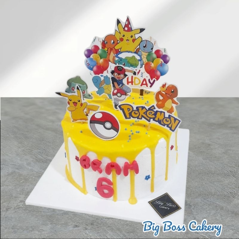 

POKEMON PIKACHU BIRTHDAY CAKE WITH TOPPER FREE NAME