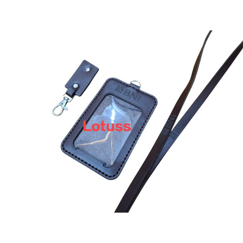 

lanyard kulit cokelat tua / dompet id card kulit asli cokelat tua / name tag kulit custom nama logo