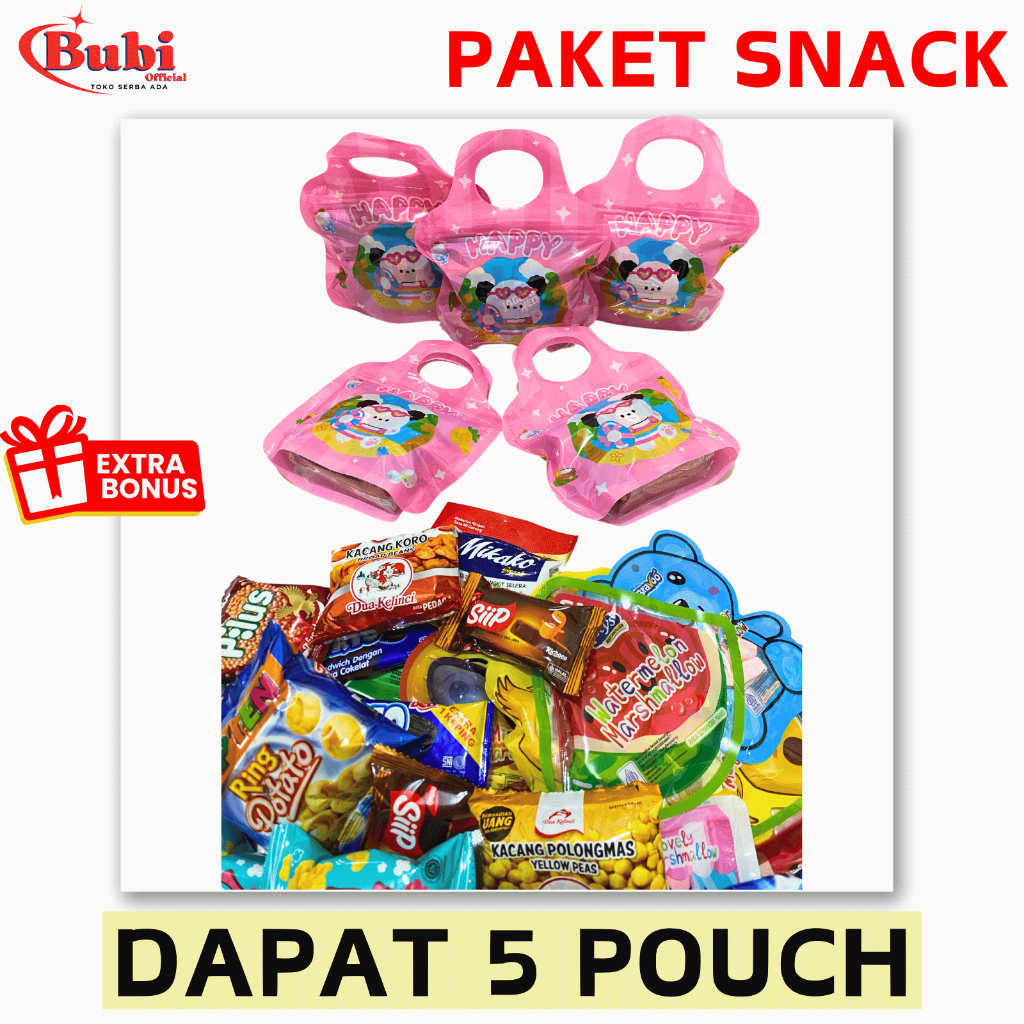 

(DAPAT 5 POUCH) PAKET SNACK POUCH MOTIF TAS JINJING | BINGKISAN ULANG TAHUN | TERMURAH gift