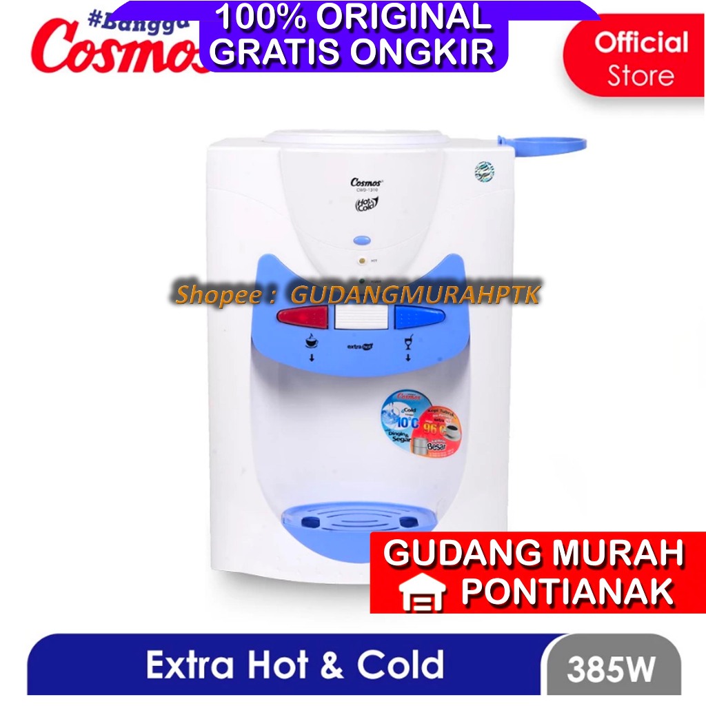 Dispenser Cosmos DINGIN ES & EXTRA Panas + kran PENGAMAN AIR PANAS CWD 1310 GARANSI RESMI COSMOS
