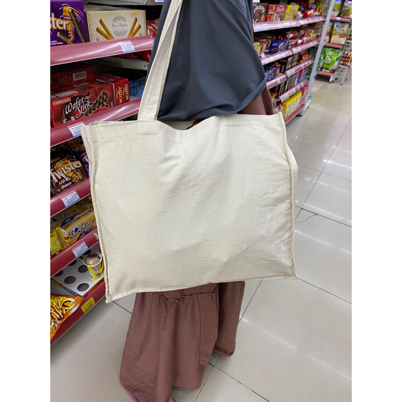 Tas Belanja Kanvas TWILL 10oz Polos Sleting Tebal 40x35x10cm - Tas Belanja Tebal dan Kuat - Totebag 