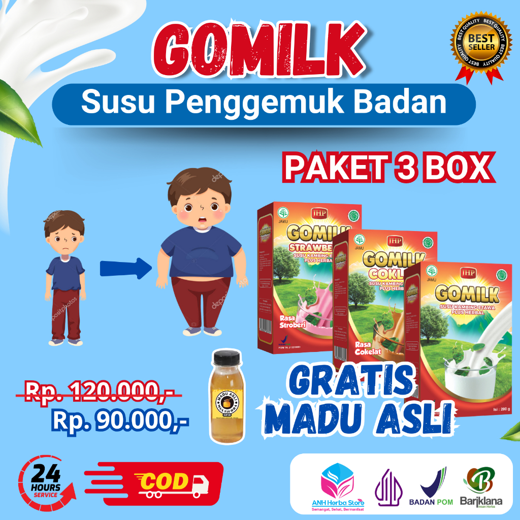 

[ PAKET 3 BOX GOMILK GRATIS MADU ] [ BISA COD + GARANSI ] GOMILK Susu Kambing Etawa Susu Terbaik untuk Anak untuk Penggemuk