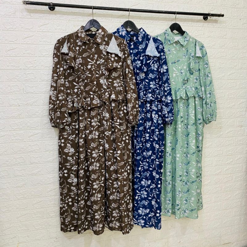 LONG DRESS WANITA MOTIF FLORAL SYAKILA KOREAN LOOK