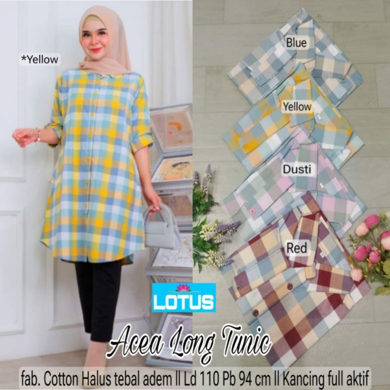 LOTUS - Acea Long Tunic | Tunik Wanita Katun Halus Motif Kotak-Kotak