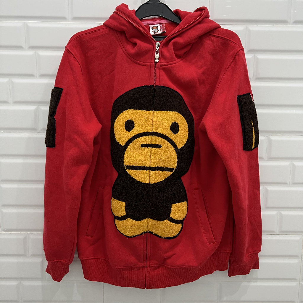 Jaket Hoodie Tebal Baby Milo Bape Merah Preloved