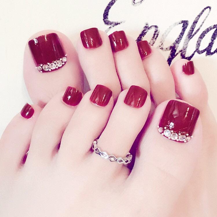 Kuku Palsu Kaki Merah Maroon - Kuku Kaki Merah Maroon 24 Pcs Free Lem