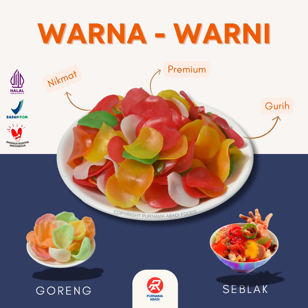 

Kerupuk Purnama Abadi Bawang Mentah Warna Warni 250 Gram