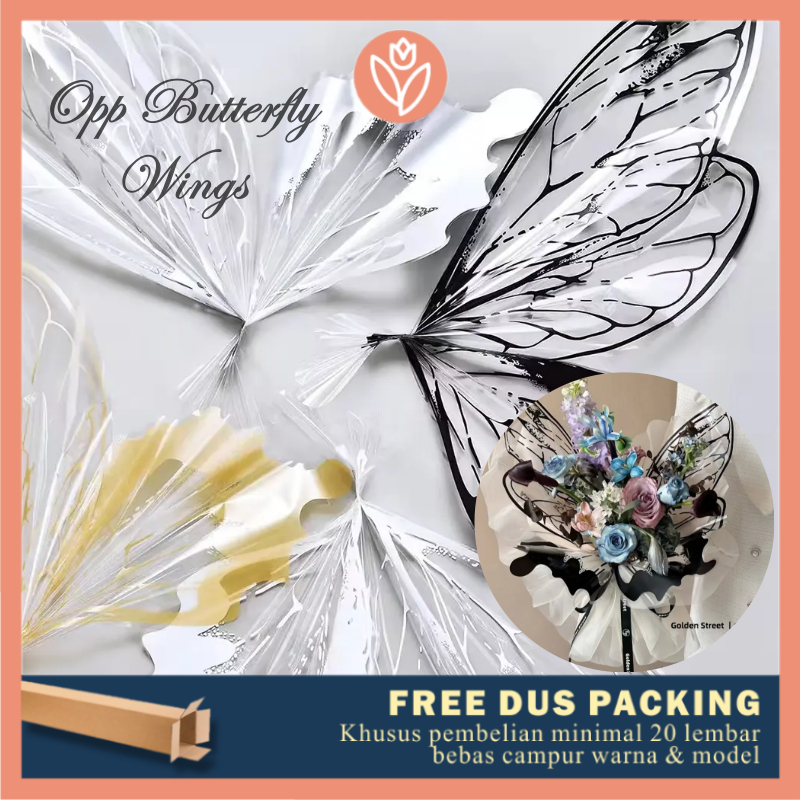 

TULIP PAPERIE ❤ 1 ATAS 1 BAWAH (SETENGAH KUPU) OPP TRANSPARANT BUTTERFLY WINGS OPP KUPU-KUPU WRAPPING FLOWER WRAPPING SAYAP KUPU KUPU