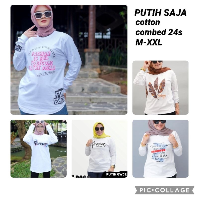 KAOS LENGAN PANJANG PUTIH, KAOS PRIA/WANITA, KAOS ORIGINAL 24S