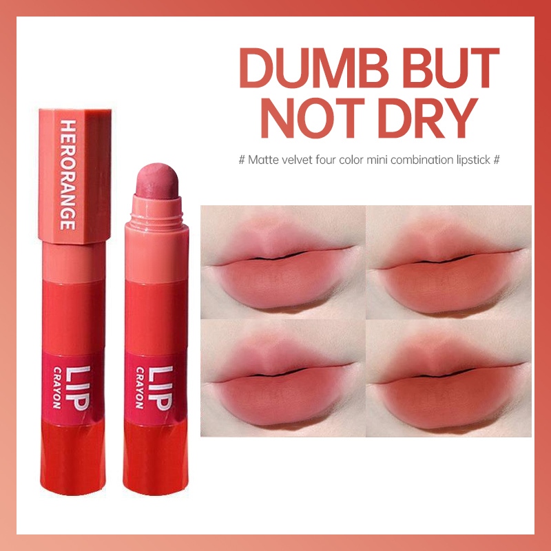HERORANGE Lip Crayon Lipstick 4 in1 Lipstick Matte Velvet 4 Warna Lipstik Korean Pemutih