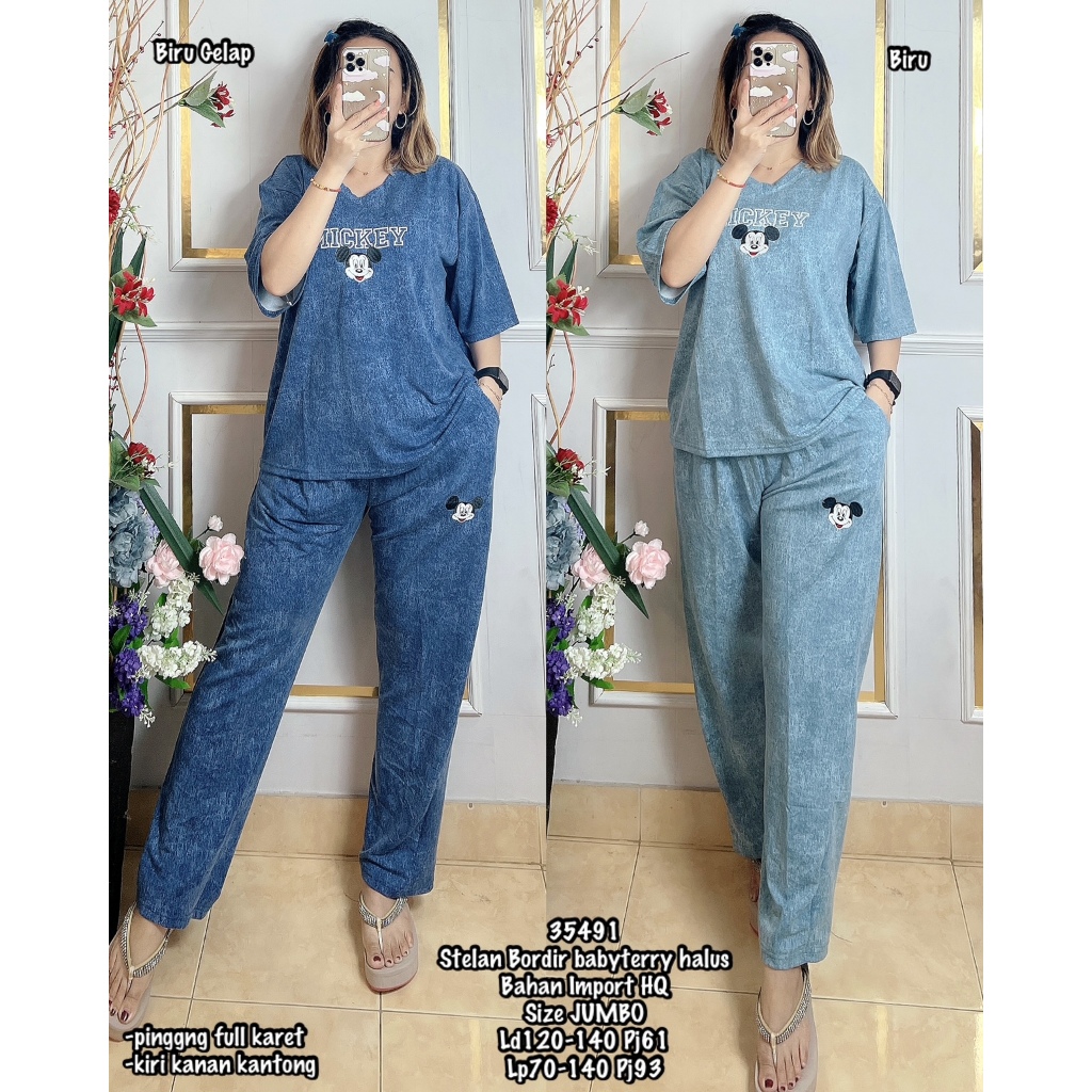 35491 WJ SETELAN BORDIR BABYTERRY HALUS BAHAN IMPORT SIZE JUMBO/SET WANITA/SETELAN KEKINIAN