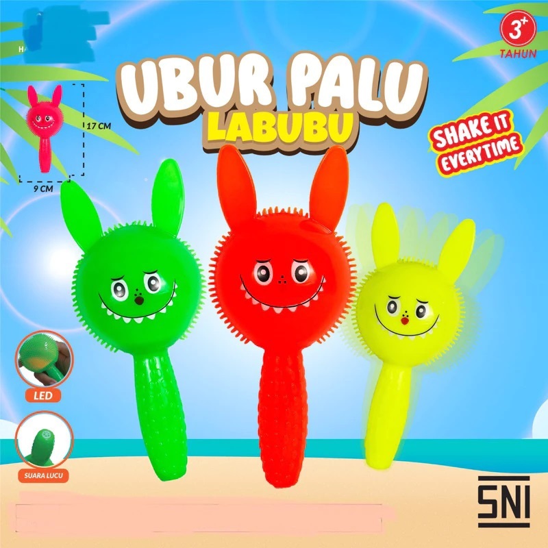 Mainan Anak Rubber Stick Toys Boneka Labubu Ada Lampu Dan Suara Mainan Pencet Labubu
