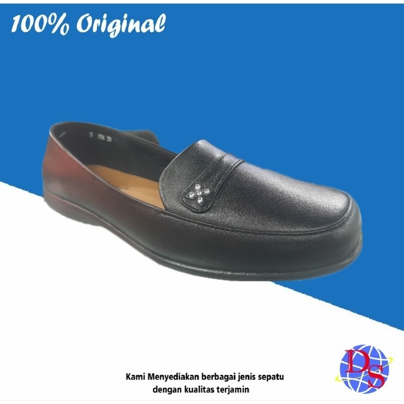 Sepatu Pantofel Wanita Bobby Brown N 706 Hitam Sepatu Kerja Flat Kulit Asli