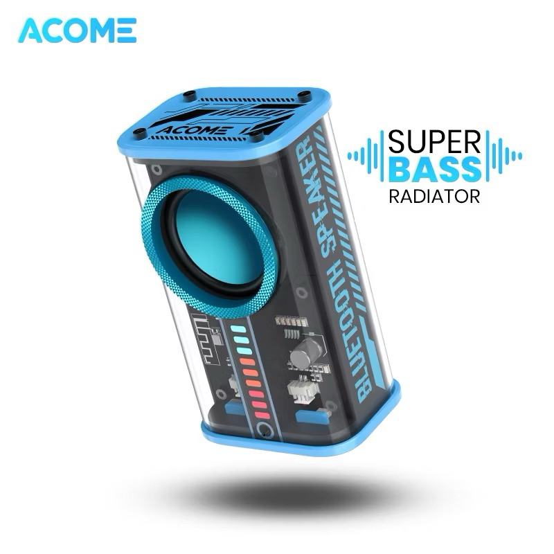 INSTANT Acome Speaker Bluetooth 5.3 / Speaker Transparant Portable Super Bass TWS A8 Blue Garansi Re
