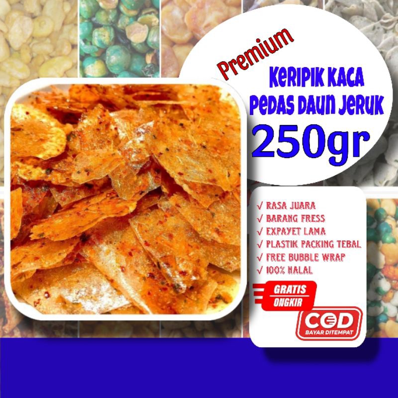 

keripik kaca pedas cikruh 250gr/keripik kaca pedas daun jeruk/ keripik kaca/cemilan enak