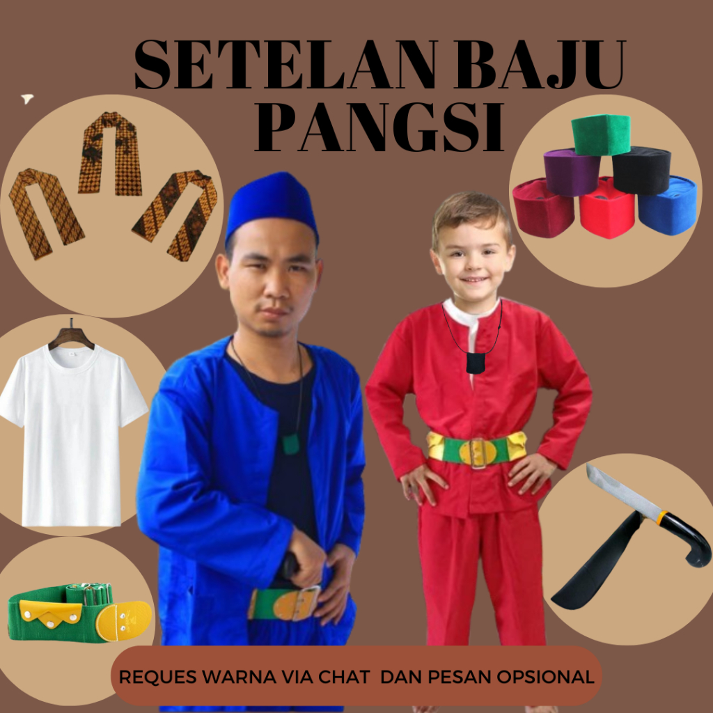 SETELAN BAJU PANGSI  DEWASA  BAJU ADAT SUNDA BETAWI  PAKET LENGKAP KAOS POLOS BONUS KALUNG