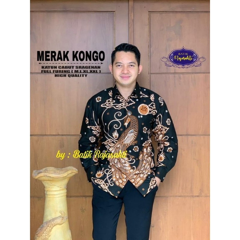 Kemeja Batik Pria Lengan Panjang Motif Merak Kongo Original Rajasakti Batik