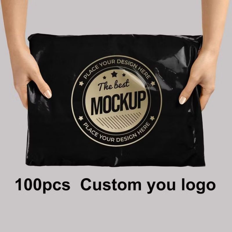 (Paket Sablon 100pcs plastik Bag polymailer Custom) 100pcs/plastik lem/sablon/gratis dsain