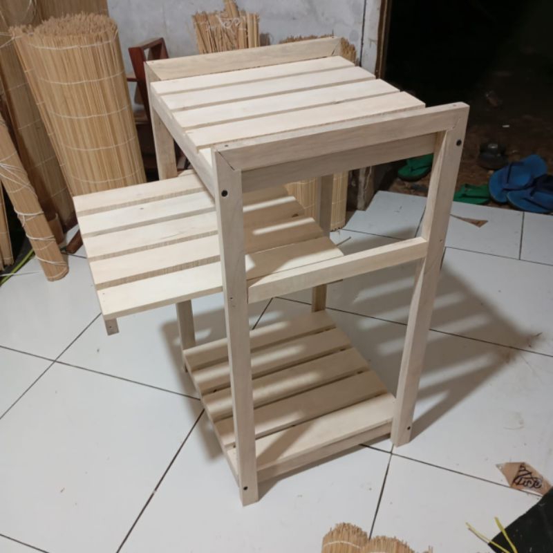 rak dispenser 3 susun model slide rak dispenser kayu